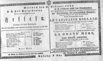 Theaterzettel (Oper und Burgtheater in Wien) 18430215 Seite: 1