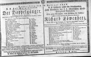 Theaterzettel (Oper und Burgtheater in Wien) 18430216 Seite: 1