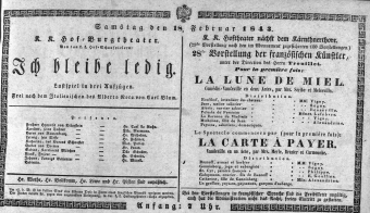 Theaterzettel (Oper und Burgtheater in Wien) 18430218 Seite: 1