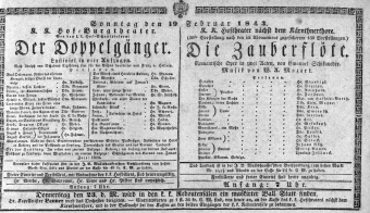 Theaterzettel (Oper und Burgtheater in Wien) 18430219 Seite: 1