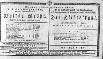 Theaterzettel (Oper und Burgtheater in Wien) 18430220 Seite: 1