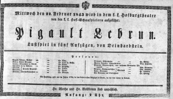 Theaterzettel (Oper und Burgtheater in Wien) 18430222 Seite: 1