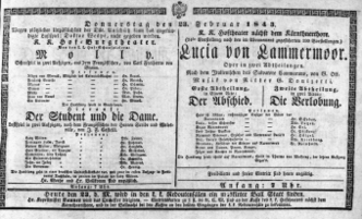 Theaterzettel (Oper und Burgtheater in Wien) 18430223 Seite: 1