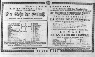 Theaterzettel (Oper und Burgtheater in Wien) 18430224 Seite: 1