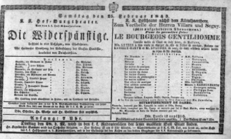 Theaterzettel (Oper und Burgtheater in Wien) 18430225 Seite: 1
