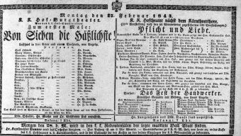 Theaterzettel (Oper und Burgtheater in Wien) 18430227 Seite: 1