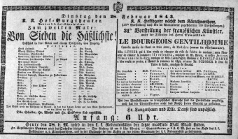 Theaterzettel (Oper und Burgtheater in Wien) 18430228 Seite: 1