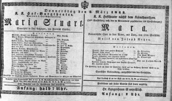 Theaterzettel (Oper und Burgtheater in Wien) 18430302 Seite: 1