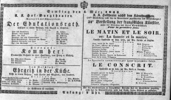 Theaterzettel (Oper und Burgtheater in Wien) 18430304 Seite: 1