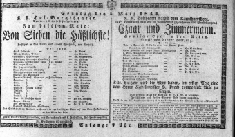 Theaterzettel (Oper und Burgtheater in Wien) 18430305 Seite: 1