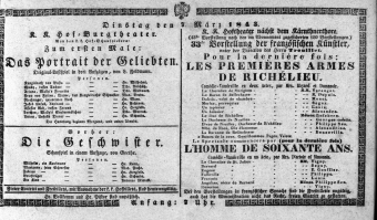 Theaterzettel (Oper und Burgtheater in Wien) 18430307 Seite: 1