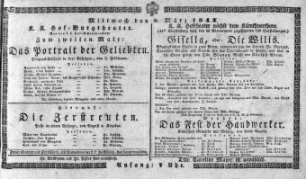 Theaterzettel (Oper und Burgtheater in Wien) 18430308 Seite: 1