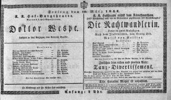 Theaterzettel (Oper und Burgtheater in Wien) 18430310 Seite: 1