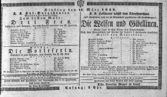 Theaterzettel (Oper und Burgtheater in Wien) 18430314 Seite: 1