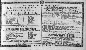 Theaterzettel (Oper und Burgtheater in Wien) 18430315 Seite: 1