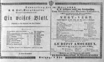 Theaterzettel (Oper und Burgtheater in Wien) 18430316 Seite: 1