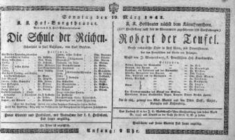 Theaterzettel (Oper und Burgtheater in Wien) 18430319 Seite: 1