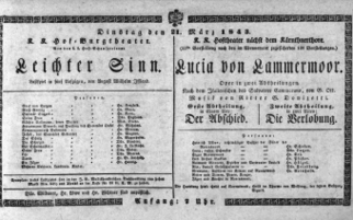 Theaterzettel (Oper und Burgtheater in Wien) 18430321 Seite: 1