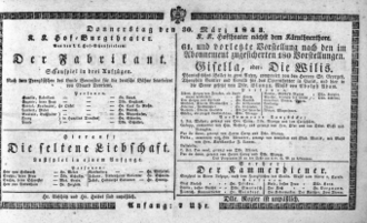 Theaterzettel (Oper und Burgtheater in Wien) 18430330 Seite: 1