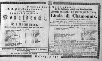Theaterzettel (Oper und Burgtheater in Wien) 18430402 Seite: 1