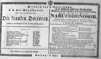 Theaterzettel (Oper und Burgtheater in Wien) 18430405 Seite: 1