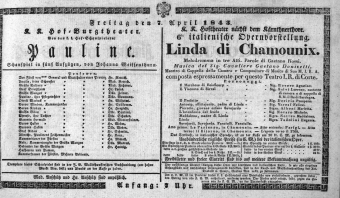 Theaterzettel (Oper und Burgtheater in Wien) 18430407 Seite: 1