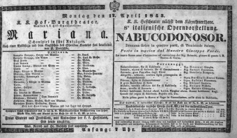 Theaterzettel (Oper und Burgtheater in Wien) 18430417 Seite: 1