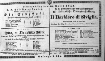 Theaterzettel (Oper und Burgtheater in Wien) 18430420 Seite: 1