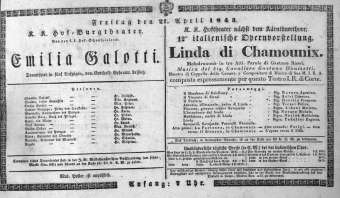 Theaterzettel (Oper und Burgtheater in Wien) 18430421 Seite: 1