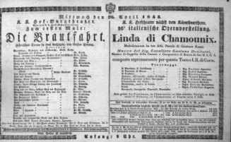 Theaterzettel (Oper und Burgtheater in Wien) 18430426 Seite: 1