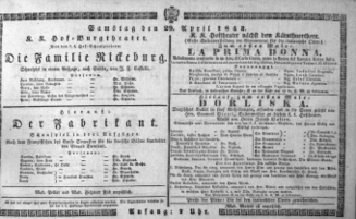 Theaterzettel (Oper und Burgtheater in Wien) 18430429 Seite: 1