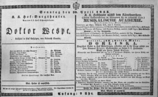 Theaterzettel (Oper und Burgtheater in Wien) 18430430 Seite: 1