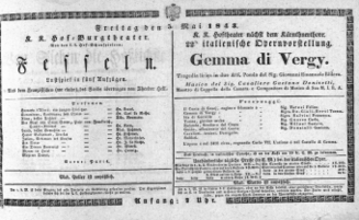 Theaterzettel (Oper und Burgtheater in Wien) 18430505 Seite: 1
