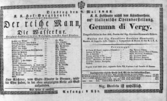 Theaterzettel (Oper und Burgtheater in Wien) 18430509 Seite: 1