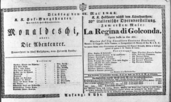 Theaterzettel (Oper und Burgtheater in Wien) 18430523 Seite: 1