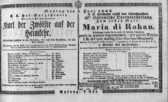 Theaterzettel (Oper und Burgtheater in Wien) 18430605 Seite: 1