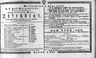 Theaterzettel (Oper und Burgtheater in Wien) 18430607 Seite: 1