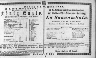 Theaterzettel (Oper und Burgtheater in Wien) 18430612 Seite: 1