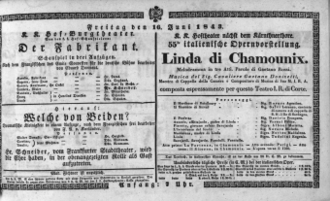 Theaterzettel (Oper und Burgtheater in Wien) 18430616 Seite: 1