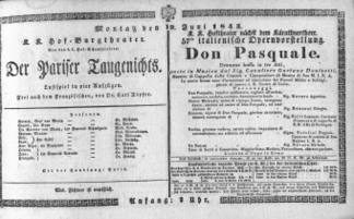 Theaterzettel (Oper und Burgtheater in Wien) 18430619 Seite: 1