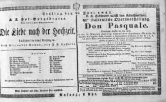 Theaterzettel (Oper und Burgtheater in Wien) 18430623 Seite: 1