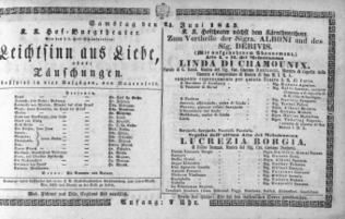 Theaterzettel (Oper und Burgtheater in Wien) 18430624 Seite: 1