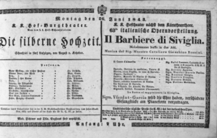 Theaterzettel (Oper und Burgtheater in Wien) 18430626 Seite: 1