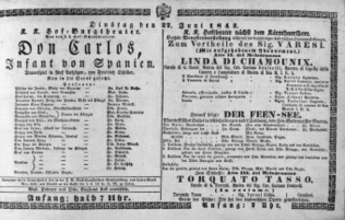 Theaterzettel (Oper und Burgtheater in Wien) 18430627 Seite: 1