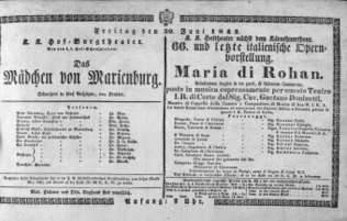 Theaterzettel (Oper und Burgtheater in Wien) 18430630 Seite: 1