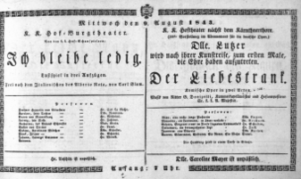 Theaterzettel (Oper und Burgtheater in Wien) 18430809 Seite: 1