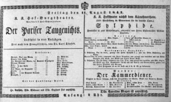 Theaterzettel (Oper und Burgtheater in Wien) 18430811 Seite: 1