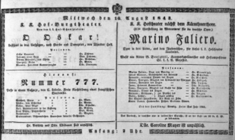 Theaterzettel (Oper und Burgtheater in Wien) 18430816 Seite: 1