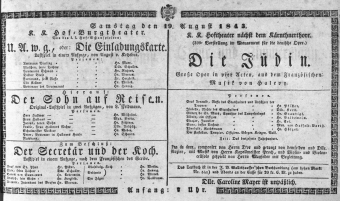 Theaterzettel (Oper und Burgtheater in Wien) 18430819 Seite: 1