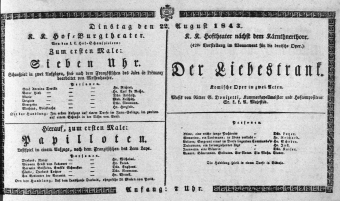Theaterzettel (Oper und Burgtheater in Wien) 18430822 Seite: 1